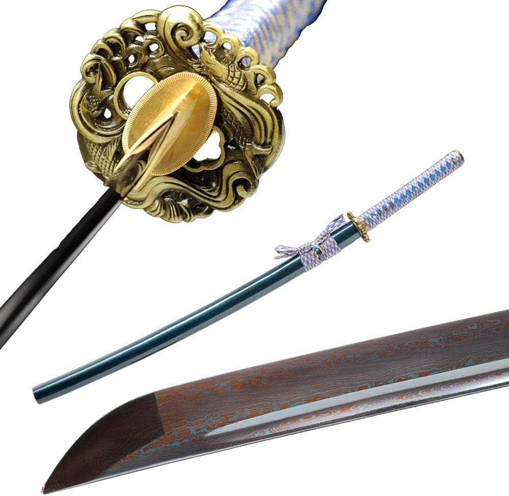 MN Sword Blue Katana Sword Electroplated Blade Folded Hamon Battle Ready Hand Forged