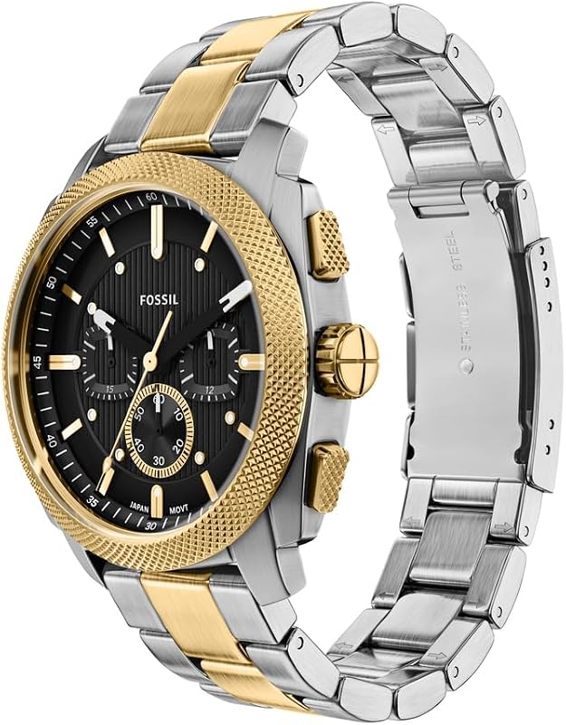 Novo relógio de máquina para homens, movimento cronógrafo de quartzo de 44mm com bracelete em aço inoxidável ou couro, tom mate preto e dourado, pulseira