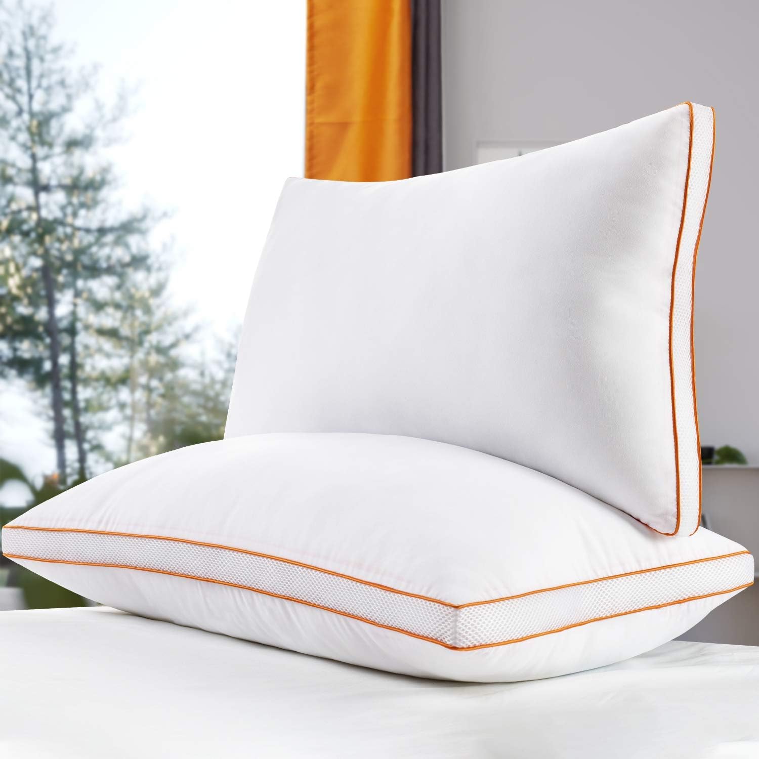 Maxzzz Pillows for Sleeping 2 Pack, Down Alternative Bed Pillow Standard Size, Hypoallergenic 3D Mesh Gusseted Pillow with Plush Fiber, Breathable and Soft Pillow for Side and Back Sleepers: Home & Kitchen