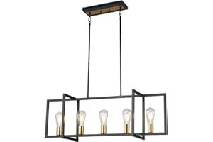 FILIMITIY 5-Light Kitchen Island Lighting, Farmhouse Pendant Island Light Fixture, Black&Gold Industrial Chandelier for Dining Room, Restaurant, Foyer