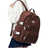VGOCO School Backpack for Teen Girls Boys Multi-pocket Middle School Bag Cute College Backpack for Women Men Elementary Student Bookbags Aesthetic Backpacks Casual Daypacks Coffee