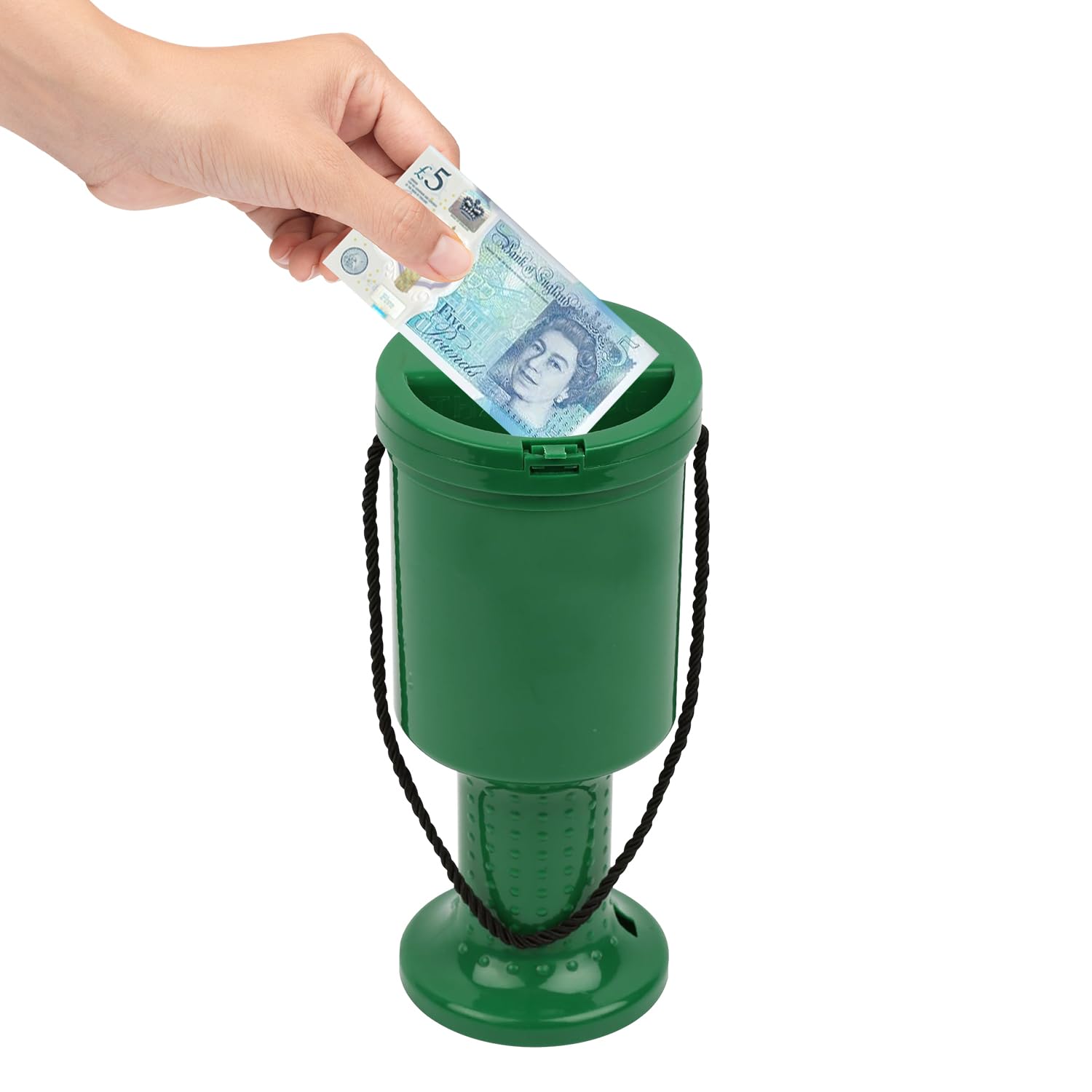 My Charity Boxes- New Rounded Hand Held Plastic Collection Box. Charity Box Green