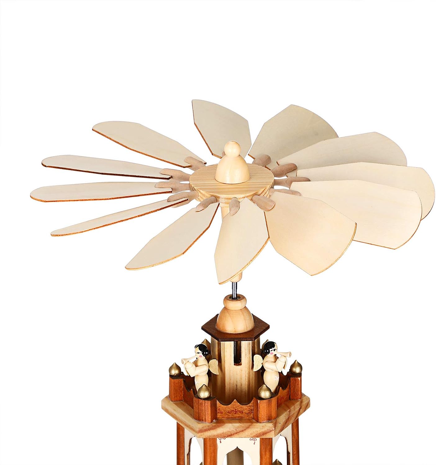 Spielwerk Deuba Christmas Pyramid 60cm Rotating Decoration Wood Traditional Xmas German Candle Lights Windmill 4 Tier (Brown) - Image 5