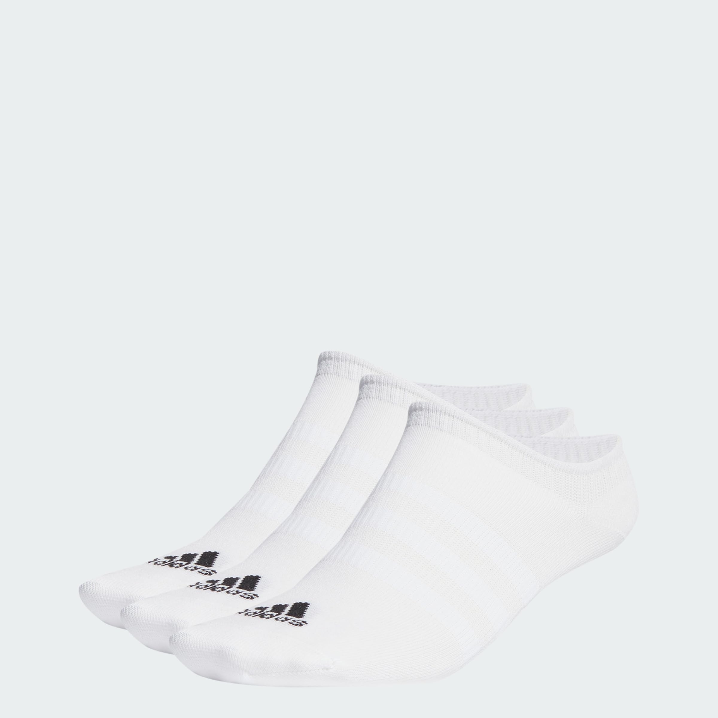 adidas Unisex Thin and Light No-Show Socks 3 Pairs, White / Black, 10.5-12.5