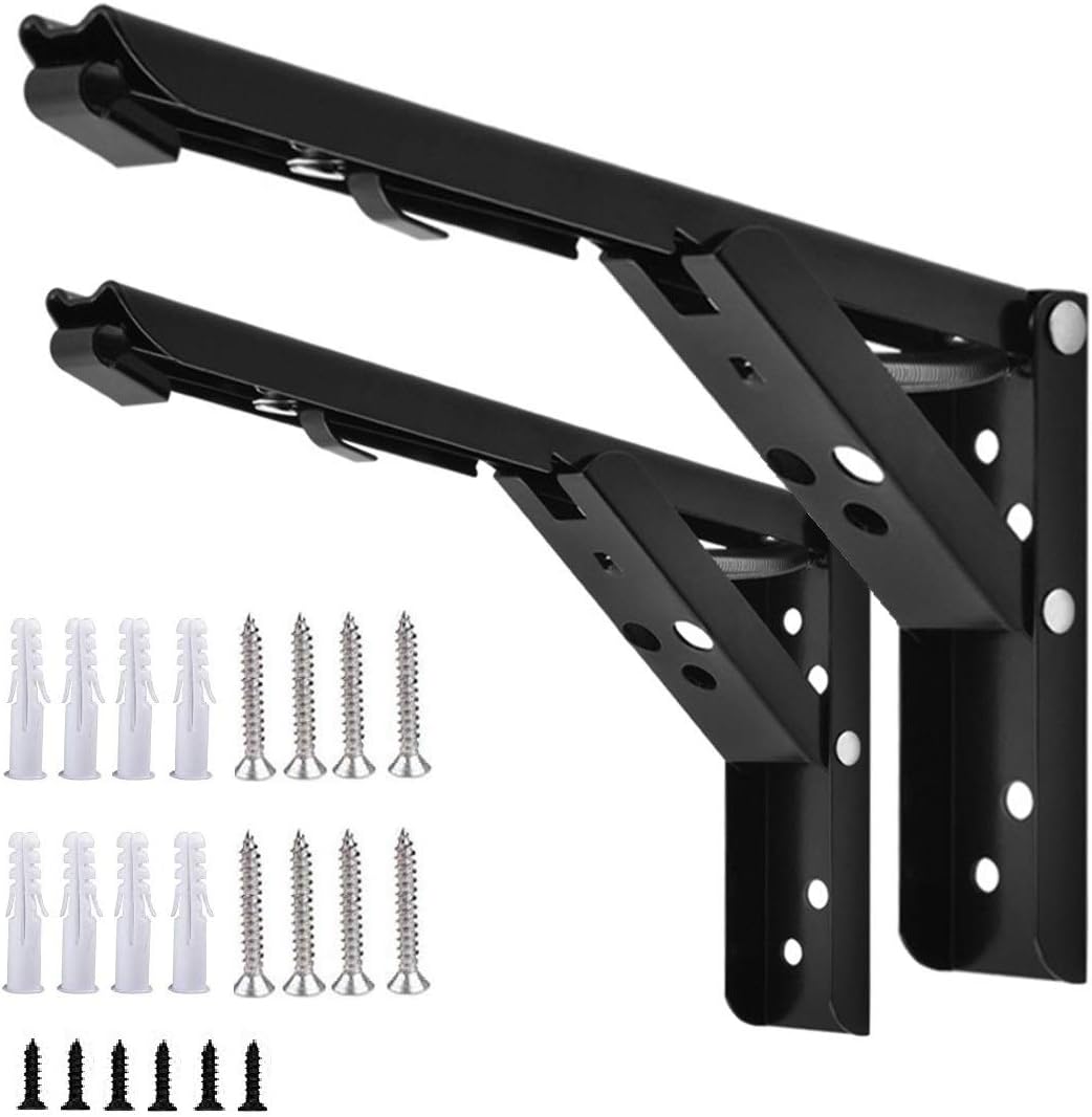 Folding Shelf Brackets 12 inch Heavy Duty Shelf Triangle Brackets with Short Release Arm 2