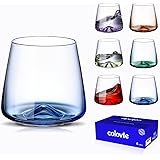 ColoVie Wine Glasses Set of 6,Colored, Stemless,Colorful Short Tumbler,Unique Glass Cups,Versatile Drinking Glasses,Multi-Col