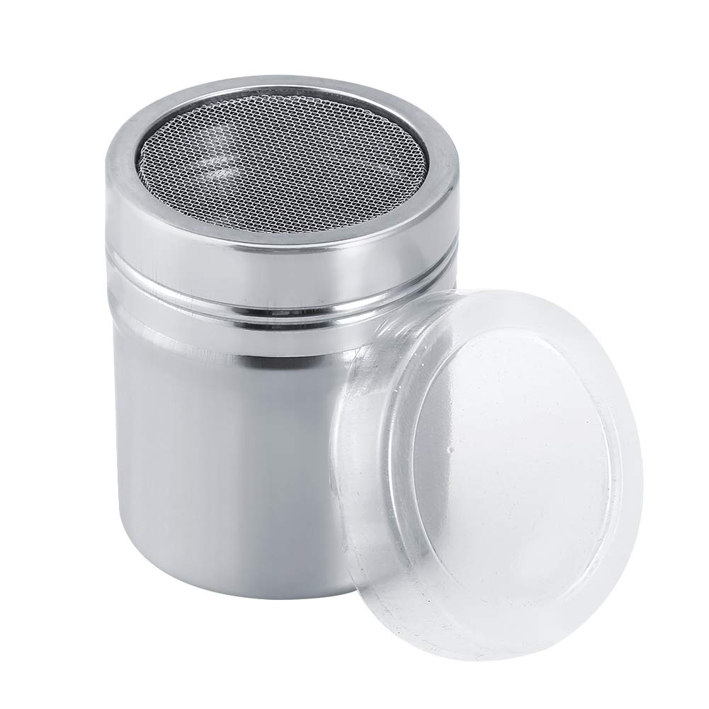 Spice Jar Stainless Steel Seasoning Icing Sugar Storage Container Coffee Bottle Chocolate Shaker Sifter with Fine-mesh Lid Translucent Plastic Cover for Home Kitchen Restaurant(M)