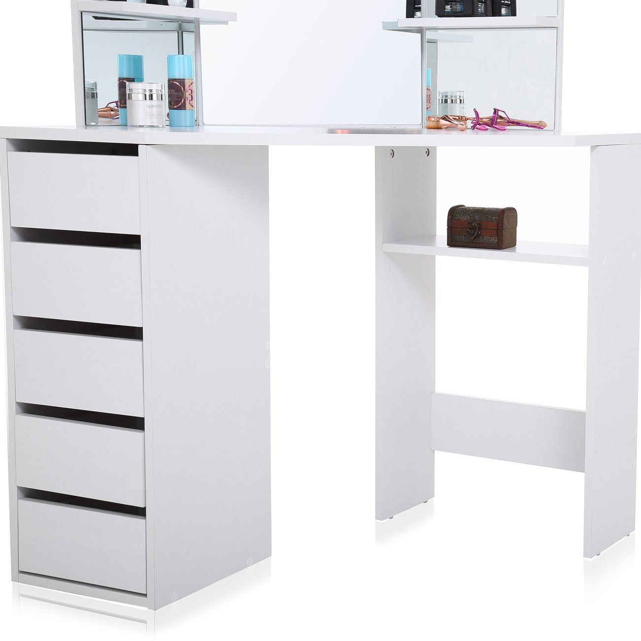 Makika Corner Dressing Table Mirror Set Wooden Vanity 5 Drawers