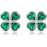 SLUYNZ Solid 925 Sterling Silver Green Clover Earrings Stud for Women Teens Love CZ Clover Stud Earrings for Spring Summer
