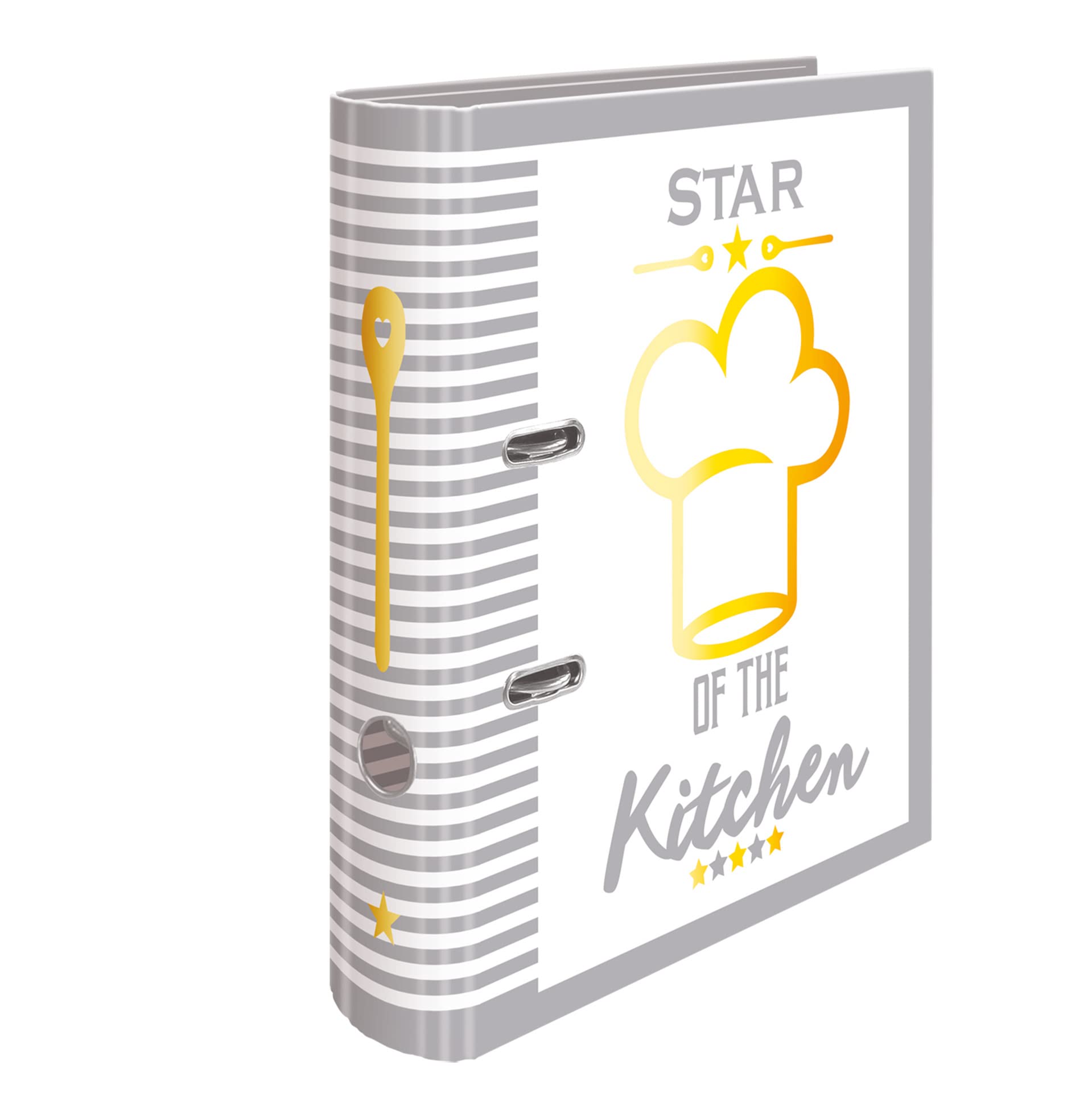 HERMA 19662 Recipe Folder A4 for Writing Yourself Star of the Kitchen, 7 cm Wide, Recipe Book with Index for Filing, Motif Ring Binder with Inner Print for Kitchen and Household for Cooking Recipes