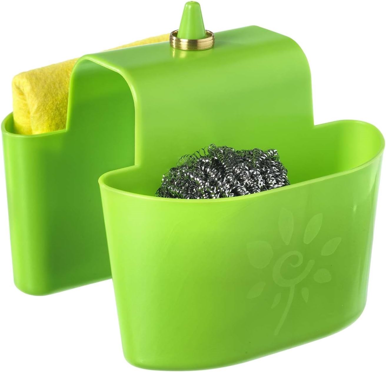 Hanging Kitchen Sink Sponge Holder Double with Ring Holder without Mounting Kitchen Organiser and Storage for Sponge Scourer Washing Up Brush Soap Dispenser Dish Cloths Green