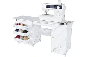 Sailret Portable Sewing Machine Table with Storage Shelves & Lockable Wheels, Foldable Sewing Desk with Fold-Out Table, Multipurpose Craft Station with 58" Drop-Leaf Worktop