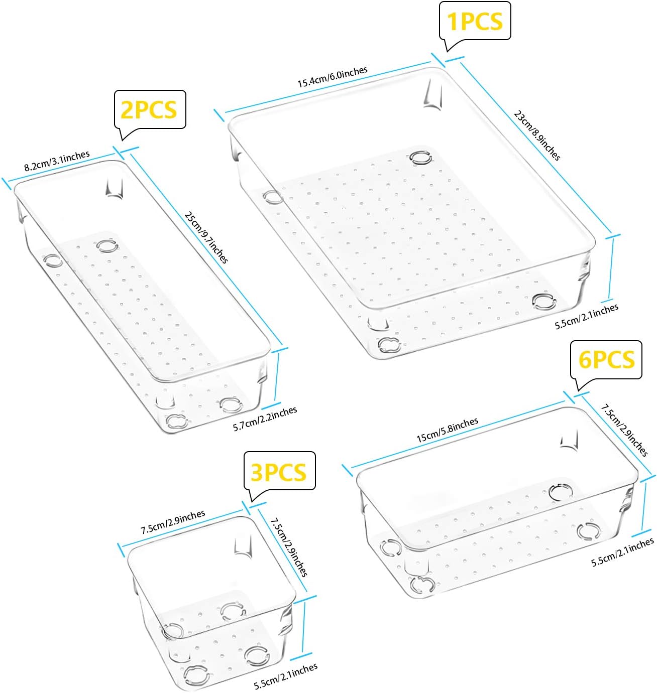 JARLINK 12 Pack Desk Drawer Organizer Trays with 4 Different Sizes, Versatile Clear Drawer Organizers Storage for Bathroom, Makeup, Bedroom, Kitchen, Office Supplies, Craft: Home & Kitchen