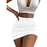 Afibi Women's Stretch High Waist Ruched Bodycon Double Layer Casual Mini Skirt
