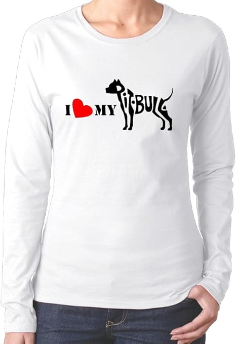 HOT SHOP84 I Heart Pitbull Lady's Long Sleeve Tshirts Juniors Retro 90s: Amazon.ca: Clothing 