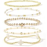 SHINUS BOHO 5Pcs Gold Plated Cross Beaded Bracelets Stack Set for Women,Stretch Stackable Boho Colorful Beads Ball Jewelry Friendship Summer Daily Wear Trendy