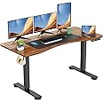farexon Electric Standing Desk Adjustable Height, 55x24 Inches Computer Desk with Ergonomically Curved Desktop, Multifunctional Stand up Desk for Home/Office(Brown)