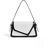 QWINEE Women's Crocodile Embossed Flap Bag Colorblock Shoulder Handbag Contrast Binding Clutch Purse