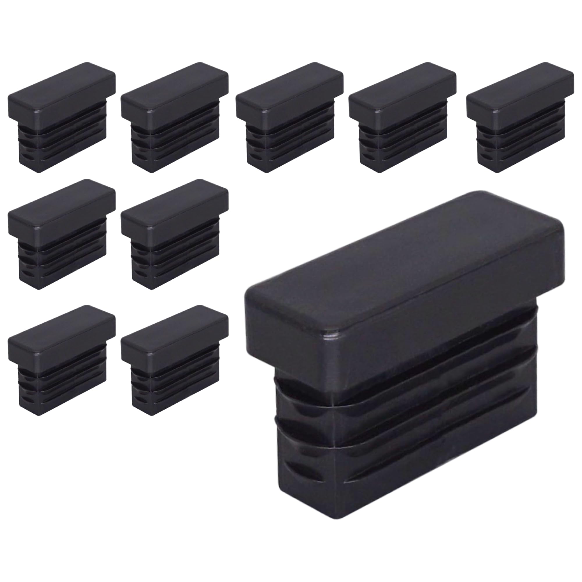 SKIR'CO (10 pcs) Rectangular Plastic Plugs 10 x 25 mm, Mat Tube End Caps, Rectangle Tube Inserts, Fence Post Plugs, Black RAL 9005