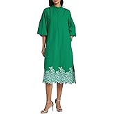 Kedera Womens Midi Summer Dresses Casual 3/4 Sleeve V Neck Button Up Embroidered Cotton Flowy Dress 2025 with Pocket