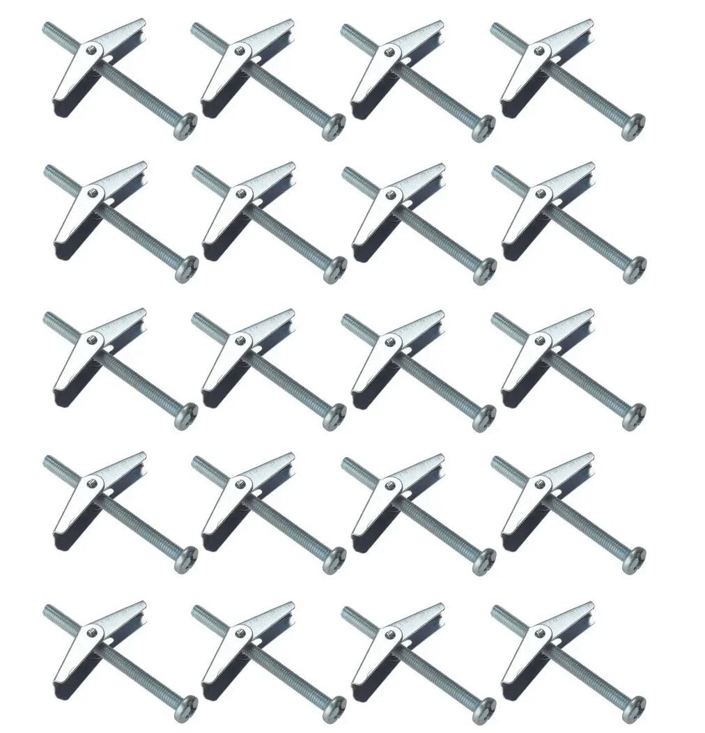 TERF® M5 X 75mm Wing Spring Toggle Bolt With Machine Screw for Plasterboard Hollow Wall and Door Fixings - Pack of 20