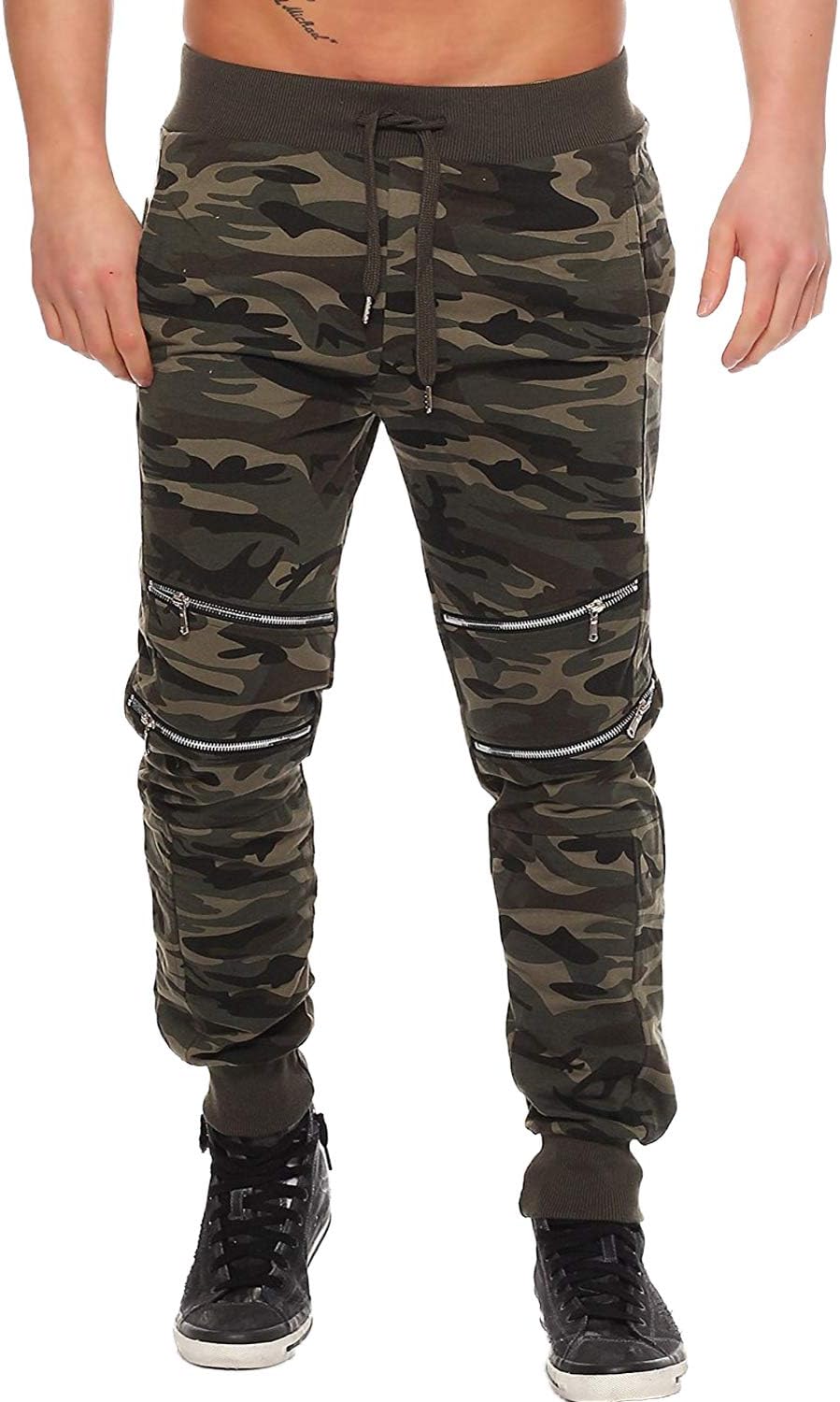 MODCHOK Men's Jogger Pants Camo Cargo Trousers Camouflage Sports Twill Drawstring Casual Chino Sweatpants