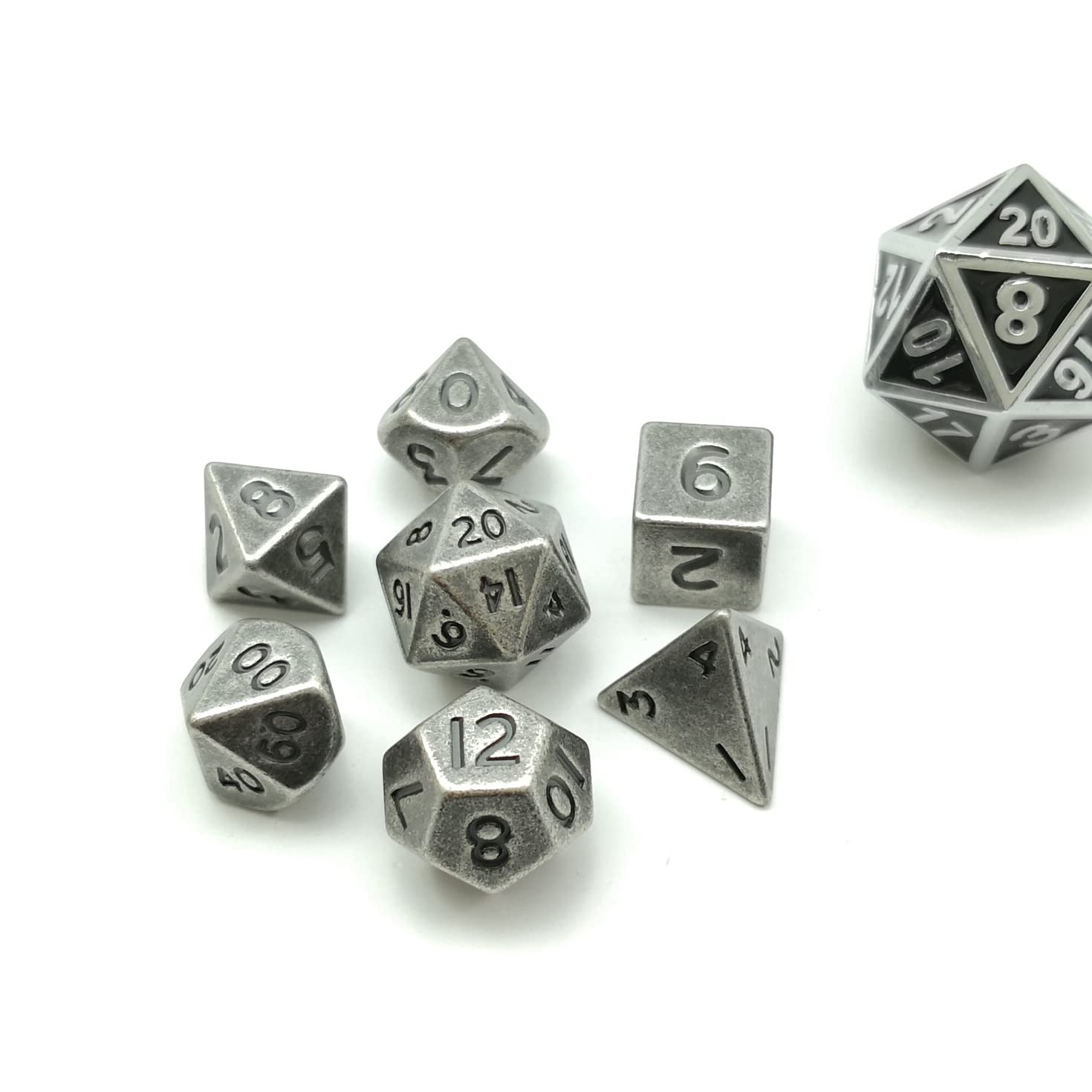 Bescon 10MM Mini Solid Metal Dice Set Old Nickle, Ancient Mini Metallic Polyhedral D&D RPG Miniature Dice 7-sets