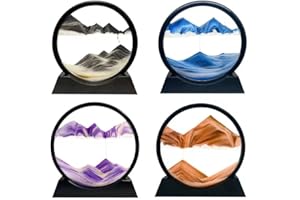 HYUGF 4 Piece Moving Sand Art Picture Set, 3D Deep Sea Sandscape Liquid Motion, Round Glass Frame Display Flowing Sand, Sand Art Gift for Kids Adults Desktop Decoration (4 Colors, 7")