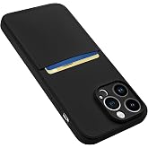 Karrint Designed for iPhone 14 Pro Max Case with Card Holder Black | Soft Liquid Silicone, Microfiber Lining, Full Camera Protection, Slim for Women Men, Wallet Cover
