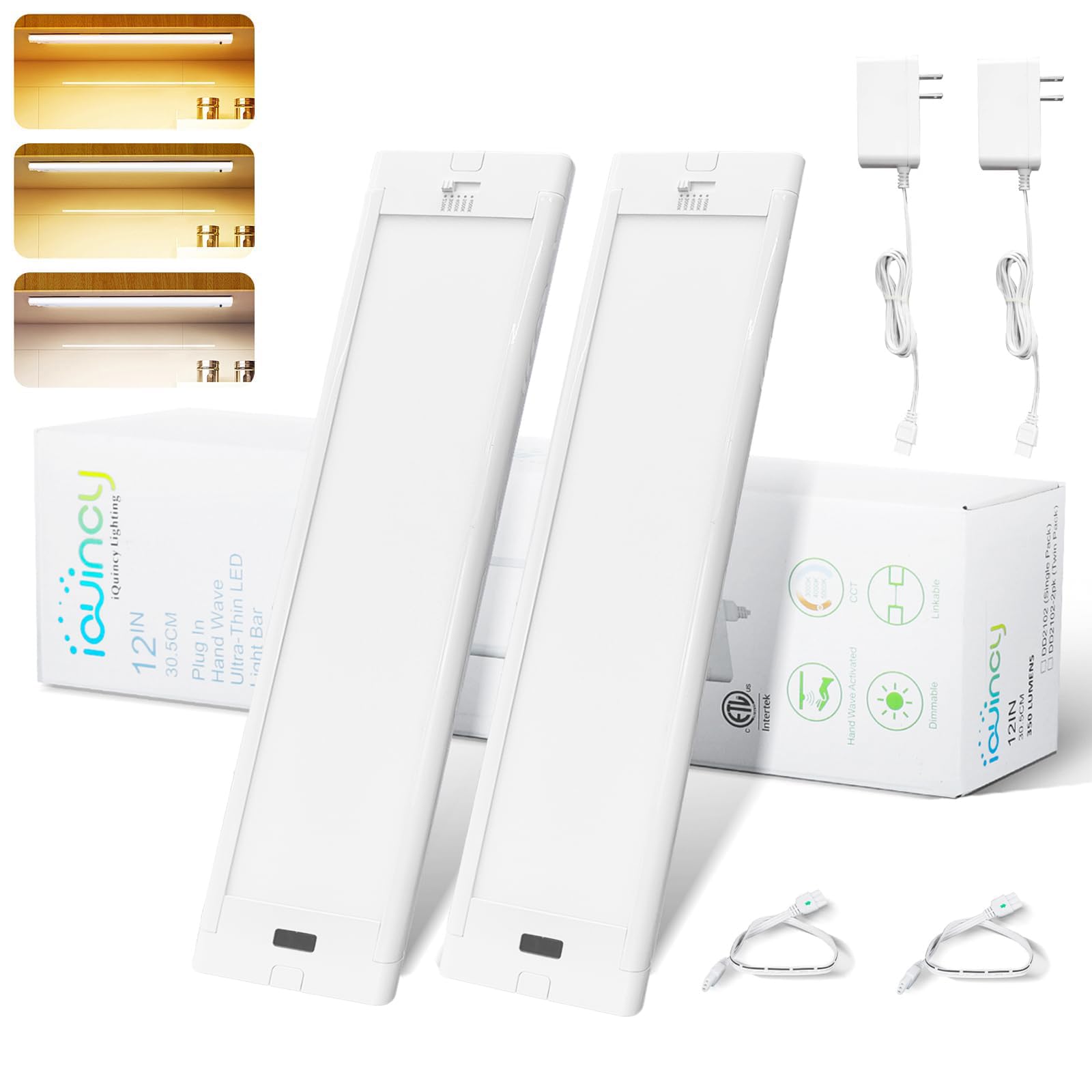 Photo 1 of 18 Inch Under Cabinet Lights Plug in 2 Packs, Hand Wave Activated, Linkable Under Cabinet Lighting with 5 CCT - 2700K-6000K & Stepless Dimmable, Under Counter Light for Kitchen, 450Lumens, 8W