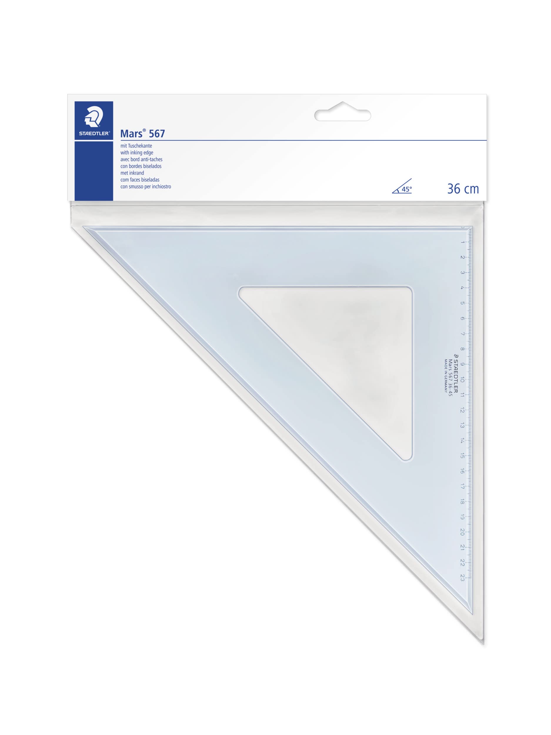 STAEDTLER 567 36-45 Mars Set Square, 36cm 45/45 Degree - Transparent (Pack of 1)