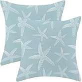 BETGINY Coastal Seafoam Blue Starfish Throw Pillow Cover 18X18 Inch Pack of 2,Summer Nautical Ocean Decorative Pillow Covers Square Linen Beach Pillow Cases Cushion for Bedroom Home Sofa Decor