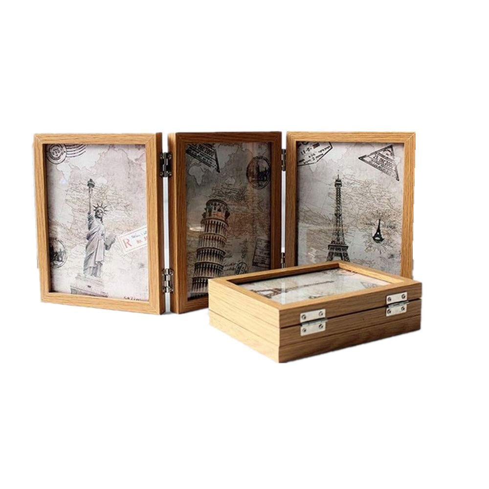 Xshelley 3 Fold Solid Wood Photo Frame,4x6 Foldable Frame,Double Sided Photo Frame,Foldable 3 IN 1 Photos Collage (Light Brown)