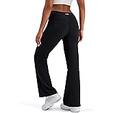 K-Swiss Women's Ribbed Flare Leggings - High Waisted Fleece Lined Bootcut Yoga Pants with Pockets for Lounge Work Casual