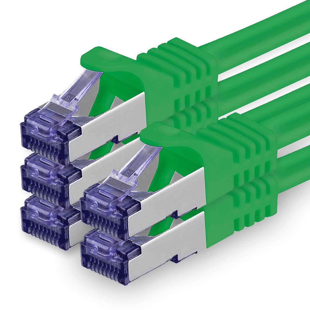 1aTTack.de Cat.7 network cable 3.0 m - green - 5 pieces - Cat7 patch cable (SFTP/PIMF/LSZH) raw cable 10 Gb/s with Rj 45 connector Cat.6a - 5 x 3 meters green