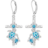Sea Turtle Earrings for Women Sterling Silver Cross Wave Earrings Turtles Leverback Dangle Hawaii Jewelry Christmas Mothers Day Gifts