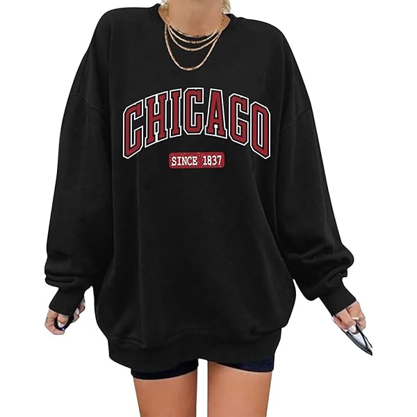 Chicago Sweatshirts for Women Oversized Crewneck Fleece