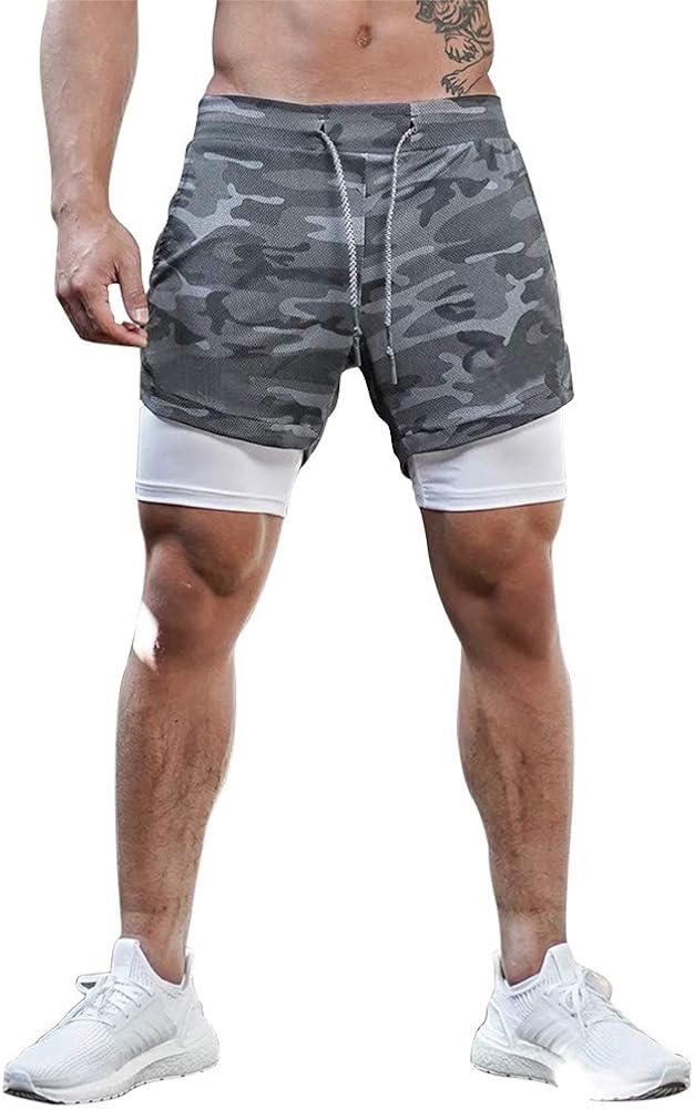 Surenow Mens Running Shorts，Workout Running Shorts for Men，2-in-1 Stealth Shorts，7-Inch Gym Yoga Outdoor Sports Shorts: Clothing