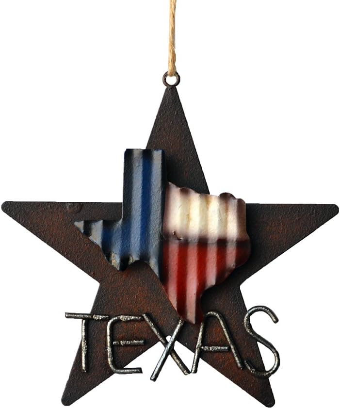 DeLeon Collections Western Rustic Lone Star 3-D Texas Map Christmas Ornament - Metal/Tin - or Tree or Wall Hanging
