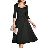 Dressystar Women's Ruched Waist A Line Wedding Guest Dress Spring Wrap Midi Elegant Flowy Formal Cocktail Party Dresses