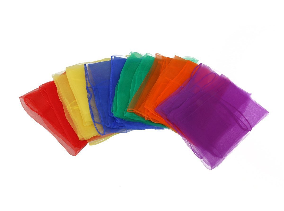 yueton 12pcs Colorful Hemmed Square Rhythm Band Scarves Juggling Dance Scarves