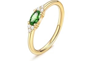 FUNEIA Gold Birthstone Rings for Women Non Tarnish Trendy Stackable Gold Rings that Don't Tarnish Dainty Emerald Green Gemstone Cubic Zirconia Wedding Engagement Ring for her Birthday Gifts Jewelry