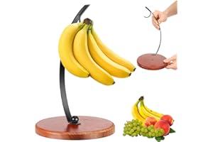 UKQRRTC Banana Holder, Banana Hanger, Metal & Wooden Base, Waterproof and Rustproof, Maintain Countertop Tidy, Stable and Pra