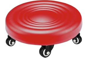 IMMER LIEBEN Low Rolling Stool with Wheels Low to Ground Roller Seat with 5 Universal Swivel Caster Wheels for Home Office Garage Shop Stools PU Leather High Density Cushion and Steel Red