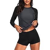 Daci Women Two Piece Rash Guard Long Sleeve Swimsuits UV UPF 50+ Swim Shirt Bathing Suit with Boyshort Bottom
