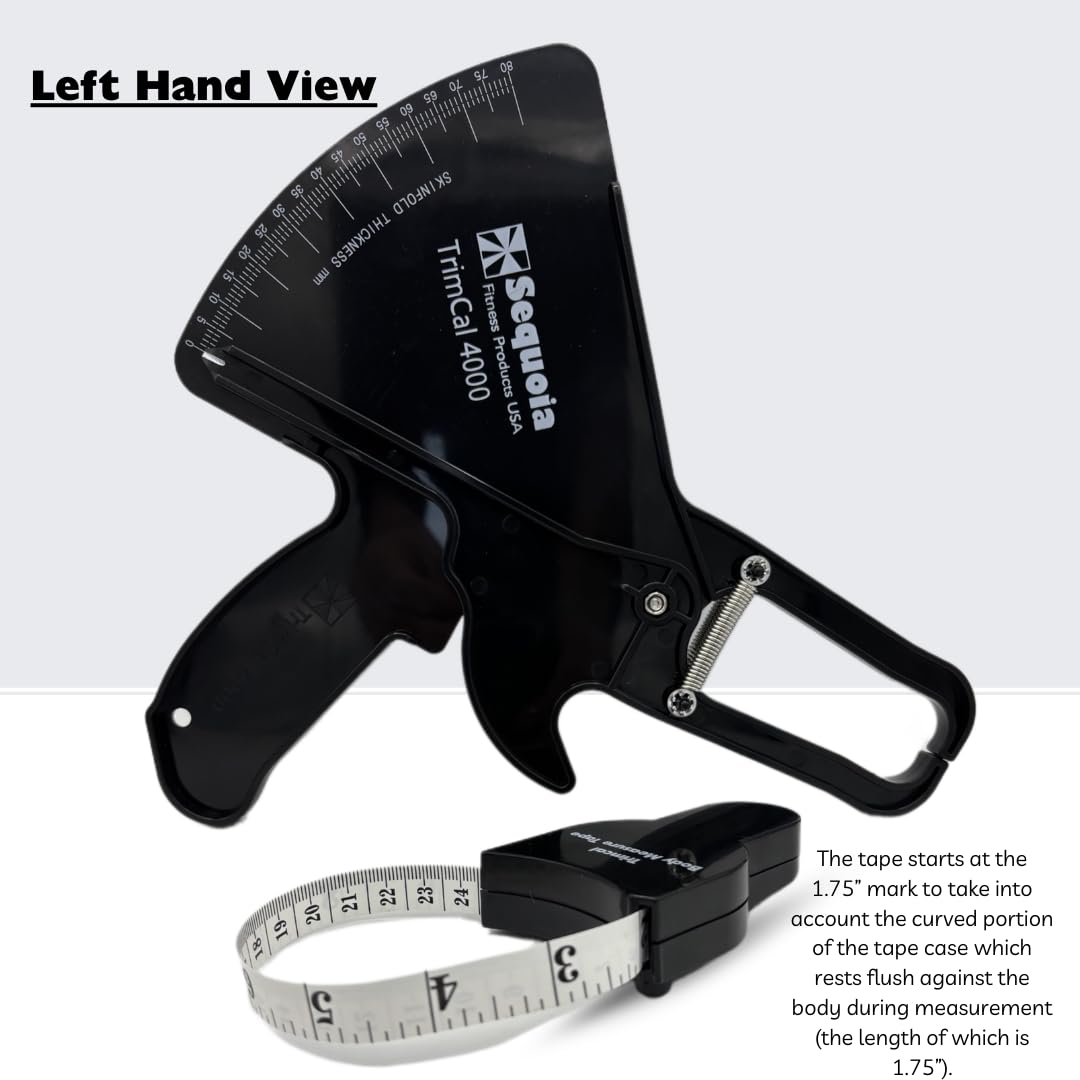 Sequoia Trimcal 4000 Body Fat Caliper with Tape Measure - Precision (Dual-Sided Design) for Fitness Tracking - Color Black & Black