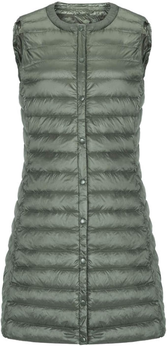 Womens MidLong Quilted Padding Vest Gilet Round Collar Winter Outdoor