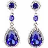 Rhinestone Teardrop Earrings Vintage Elegant Layered Waterdrop Sparkly Sapphire Crystal Cubic Zirconia Silver Plated Dangle Drop Earring for Women Wedding Bridal Prom Party Fashion Jewelry Gifts