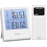Indoor Outdoor Thermometer Hygrometer, Wireless Digital Temperature & Humidity Monitor with Outdoor Sensor, 328ft Range, Backlight LCD Display for Home, Room, Patio, Battery Included