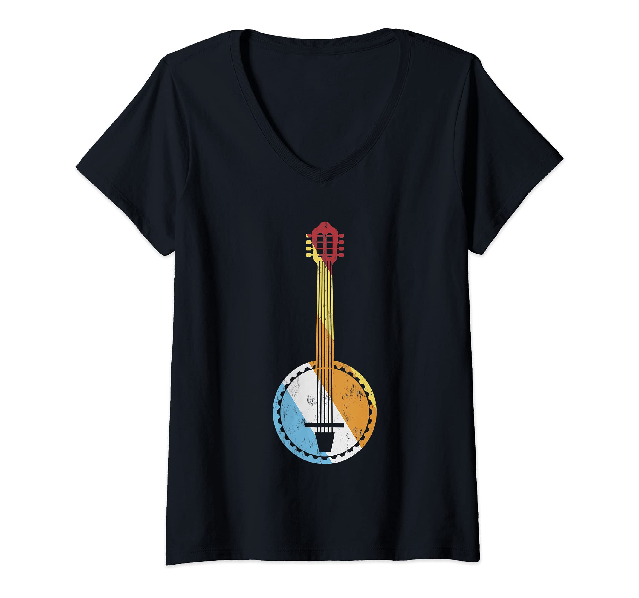 Womens Vintage Banjo Music Lover Banjo Guitar V-Neck T-Shirt